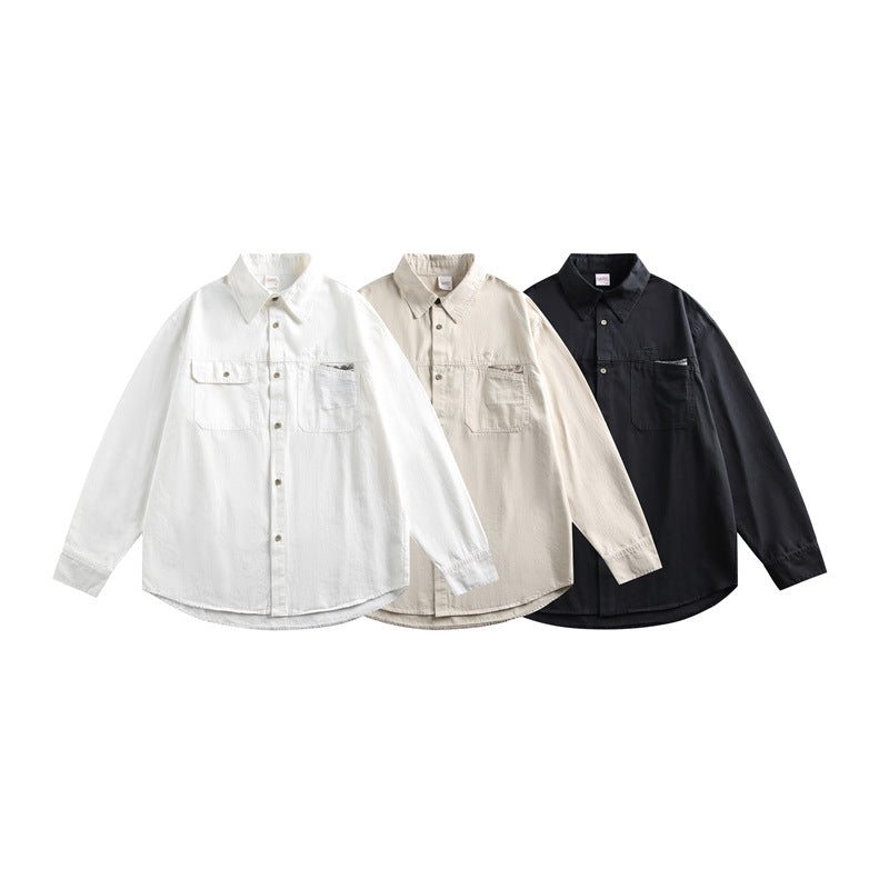 Solid color minimalist pocket long sleeved shirt for men and women