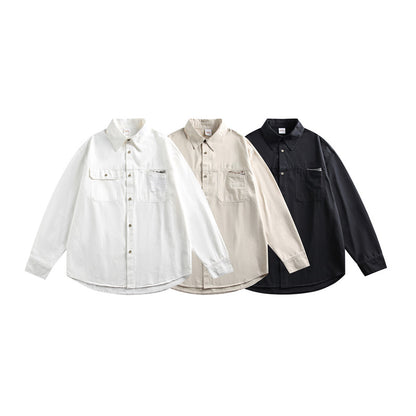 Solid color minimalist pocket long sleeved shirt for men and women