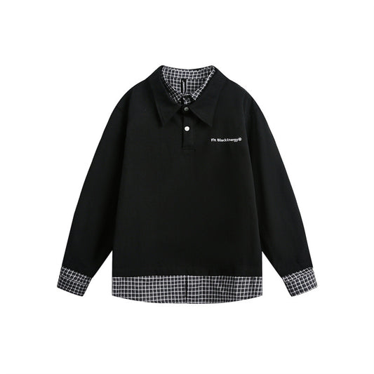 Loose heavy-duty plaid fake two-piece long sleeved men's and women's shirts