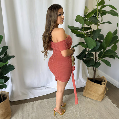 One-Shoulder Solid Color Bodycon Dress Short Skirt Women's Clothing