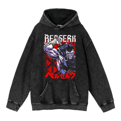 American retro washed hoodie for men and women, hip-hop sword style legendary dark print hoodie, distressed