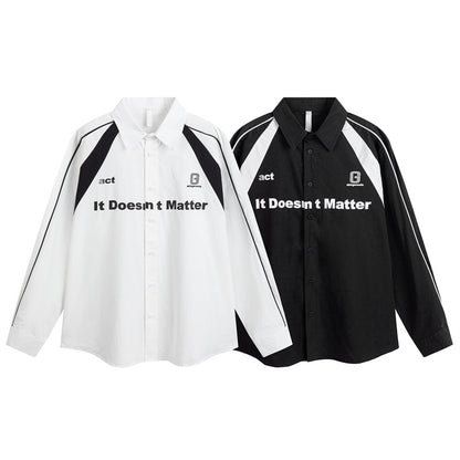 Color blocking splicing loose men's and women's long sleeved shirt