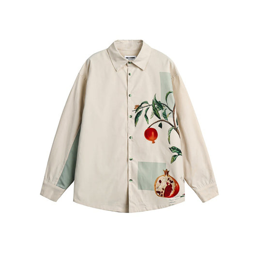 Splicing pomegranate print men's and women's loose shirt