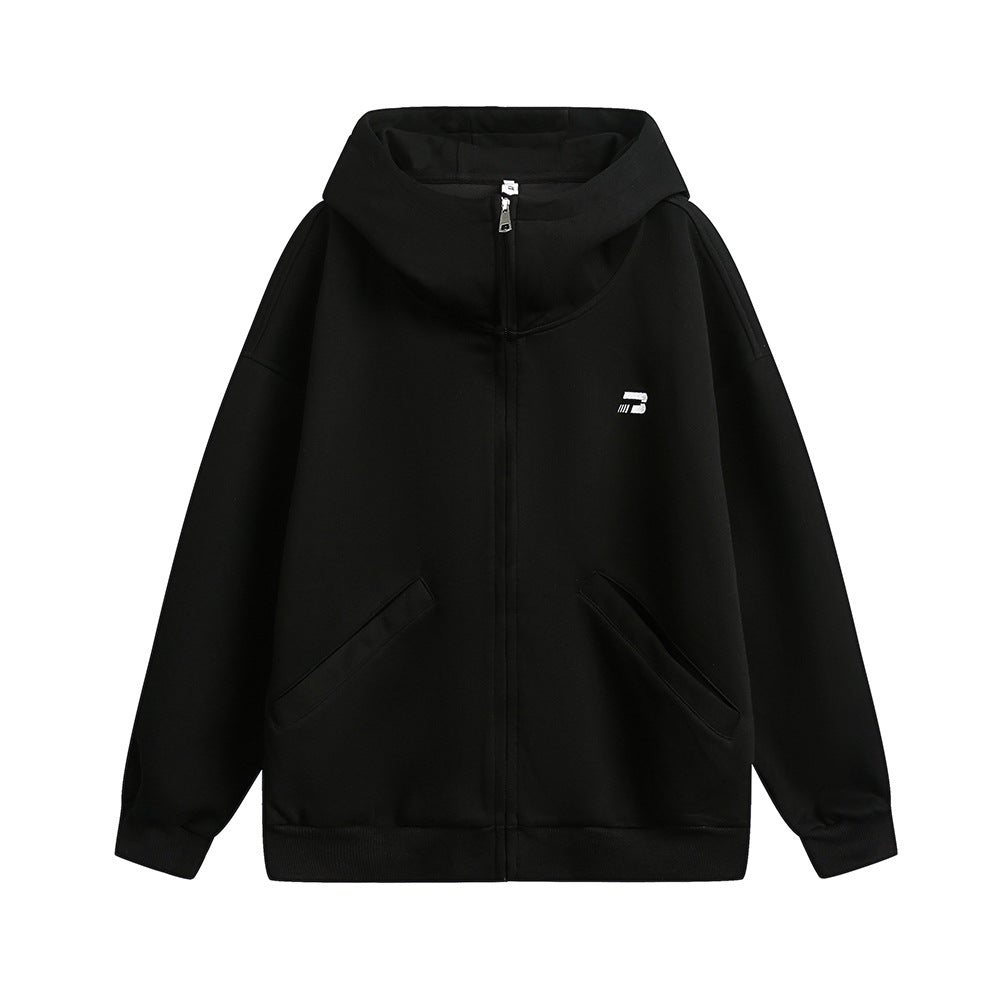 Vibe Casual Zip-Up Hoodie Unisex Autumn Winter Loose Short High Neck Solid Color Versatile