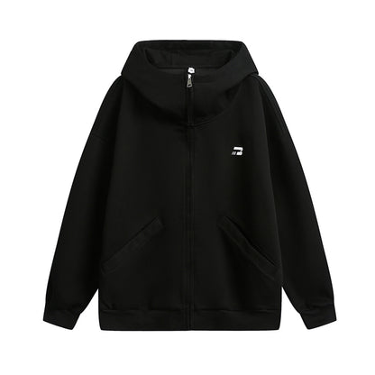 Vibe Casual Zip-Up Hoodie Unisex Autumn Winter Loose Short High Neck Solid Color Versatile