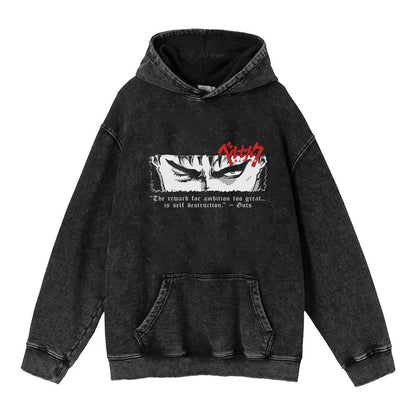 American retro washed hoodie for men and women, hip-hop sword style legendary dark print hoodie, distressed