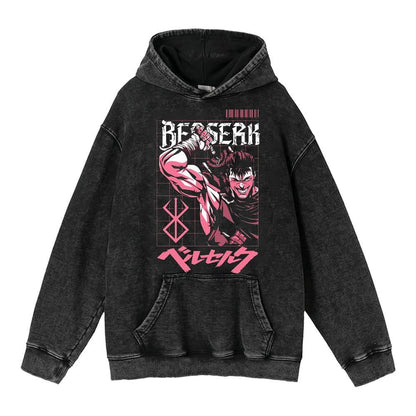 American retro washed hoodie for men and women, hip-hop sword style legendary dark print hoodie, distressed