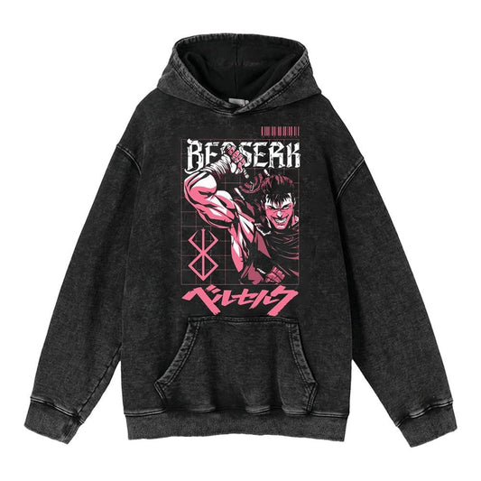 American retro washed hoodie for men and women, hip-hop sword style legendary dark print hoodie, distressed