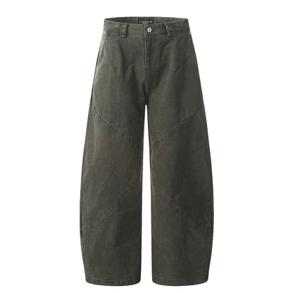 Loose Wide-Leg Denim Slash Pants Men's Street Fashion Workwear Long Pants Distressed Washed Punk Deconstructed Patchwork Banana Pants