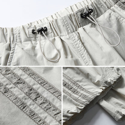 Multi-Pocket Work Pants Men's Long Trousers Vibe High Street Side Stripes Three Bars Wide Leg Loose Parachute Pants