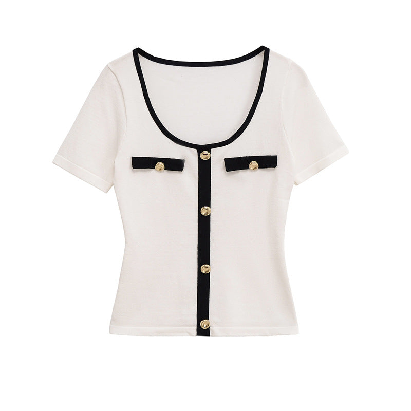 Elegant  Style Loose Crew Neck Women's Unique Design T-Shirt