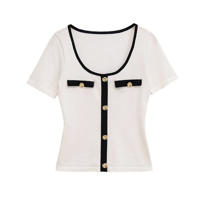 Elegant  Style Loose Crew Neck Women's Unique Design T-Shirt