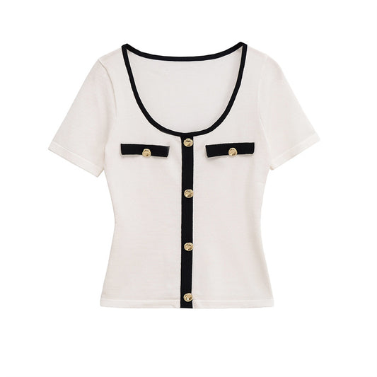 Elegant  Style Loose Crew Neck Women's Unique Design T-Shirt