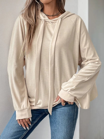 Sports and leisure personalized hooded ruffled long sleeved solid color hoodie for women