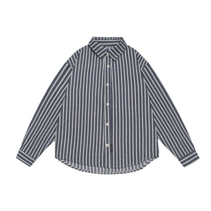 Striped long sleeved loose silhouette shirt