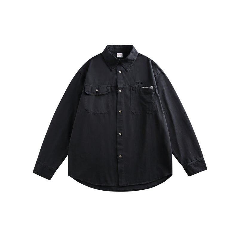 Solid color minimalist pocket long sleeved shirt for men and women