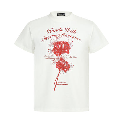 High Street Unique Short Sleeve T-Shirt Men's Summer INS Trendy Regular Shoulder Fitted Plant Flower Stamen Print Tee