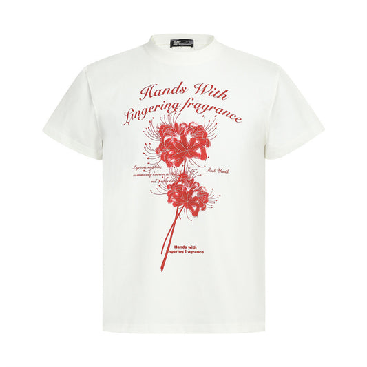 High Street Unique Short Sleeve T-Shirt Men's Summer INS Trendy Regular Shoulder Fitted Plant Flower Stamen Print Tee