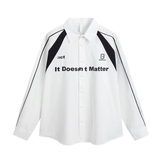 Color blocking splicing loose men's and women's long sleeved shirt
