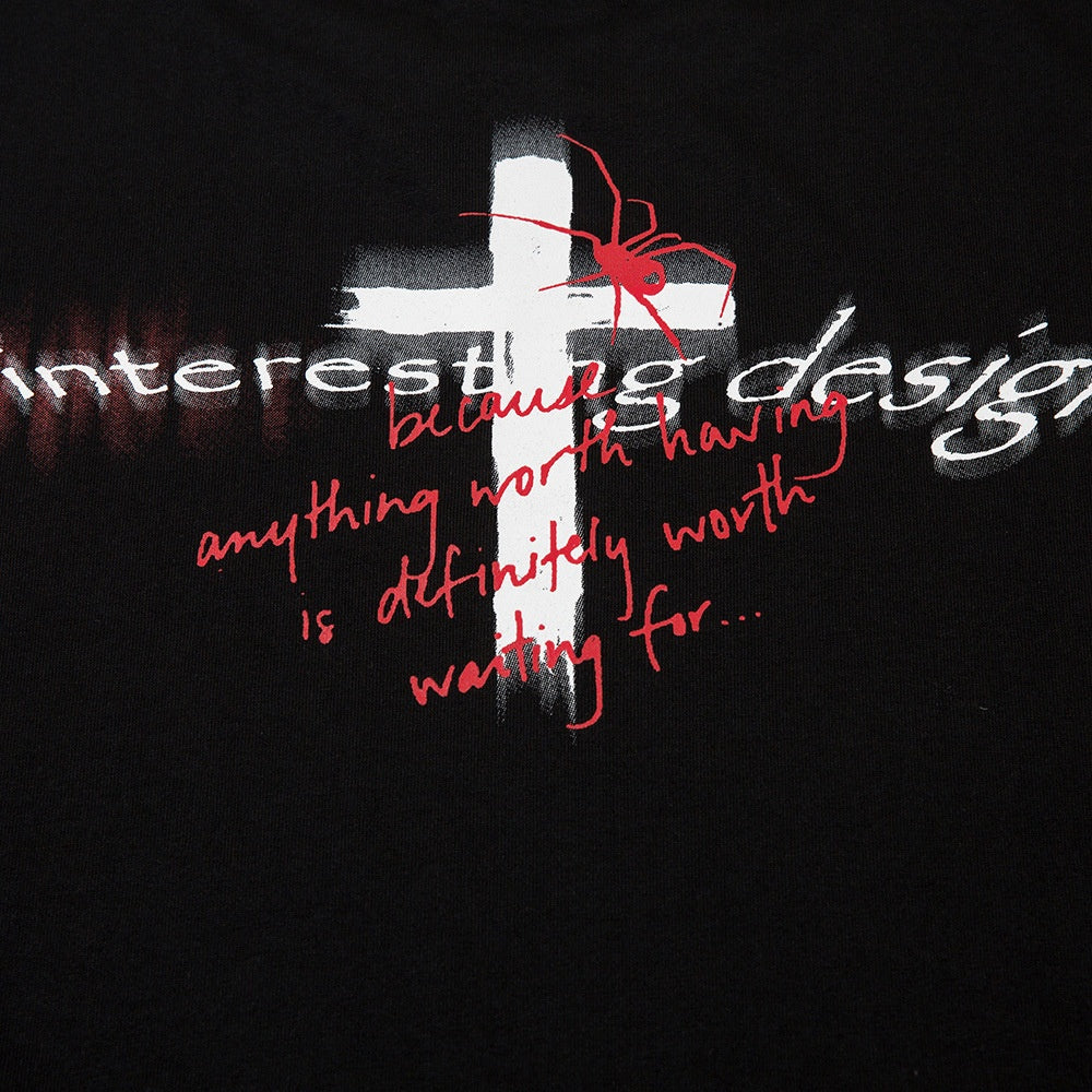 Dark Street Cross Loose Short Sleeve Necklace T-Shirt Men's Summer Metal Chain Decorated Personality Tee Trendy