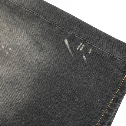 Punk Faded Washed Denim Shorts Men's Straight Leg Summer Ink Splatter Wide-Leg Five-Point Pants Trendy