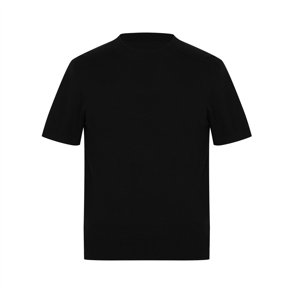 Regular Shoulder Knit Short Sleeve T-Shirt Men's Simple Solid Color Versatile Fitted Crew Neck Inner Layer Base Shirt INS Trendy Brand
