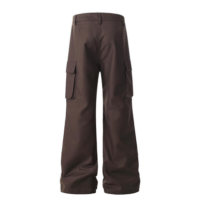 Loose Workwear Wide-Leg Flare Trousers Men's Unique Design Pleated Paratrooper Casual Long Pants Vibe Trend Micro Flare Pants