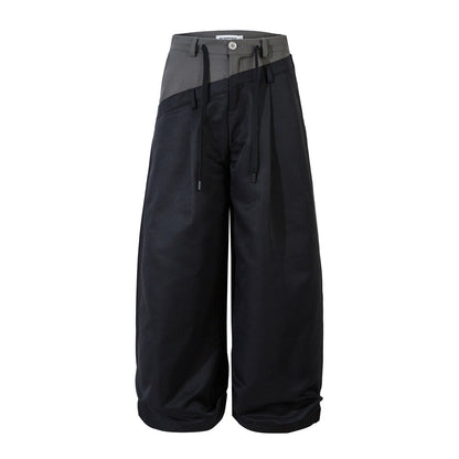 Spliced Color-Block Wide-Leg Pants Men's Casual Loose Design Sense Trendy Brand INS Hip-Hop Floor-Length Trousers