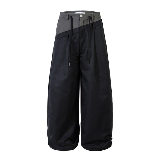 Spliced Color-Block Wide-Leg Pants Men's Casual Loose Design Sense Trendy Brand INS Hip-Hop Floor-Length Trousers