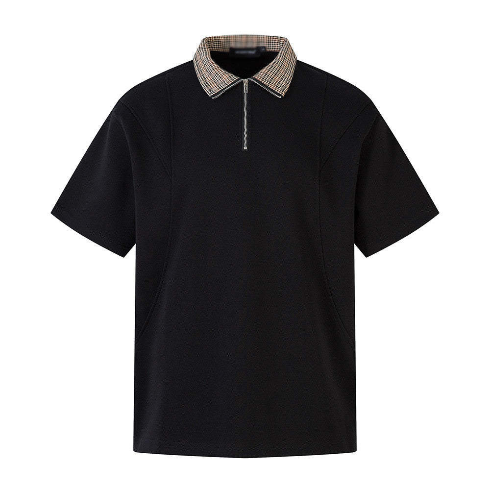 Summer Men's Polo Shirt INS Trendy Versatile Sports Casual Stand Collar Half Zipper Flip Collar Short Sleeve T-Shirt