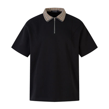 Summer Men's Polo Shirt INS Trendy Versatile Sports Casual Stand Collar Half Zipper Flip Collar Short Sleeve T-Shirt