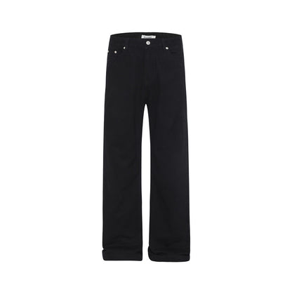 Loose Denim Pants Men's Street Trend Loose Straight Leg Trousers Pure Color Floor-Length Wide-Leg Long Pants