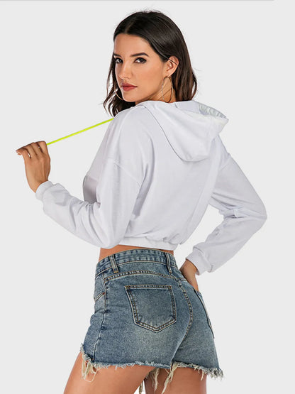 Drawstring Letter Long Sleeve Hoodie