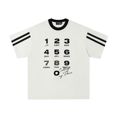 Creative Personality Digital Print Short Sleeve T-Shirt European and American Trendy INS Summer Men's Spliced Stripe Round Neck Three-Quarter Sleeve