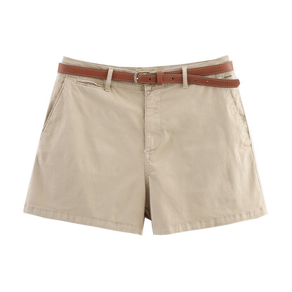 Summer New  Style Women's Fashion Casual All-Match Waistband Solid Color Shorts