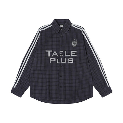 Splicing striped checkered long sleeved sports shirt