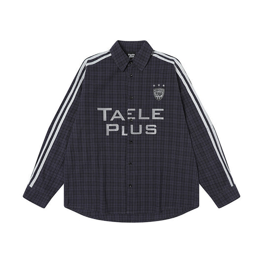 Splicing striped checkered long sleeved sports shirt