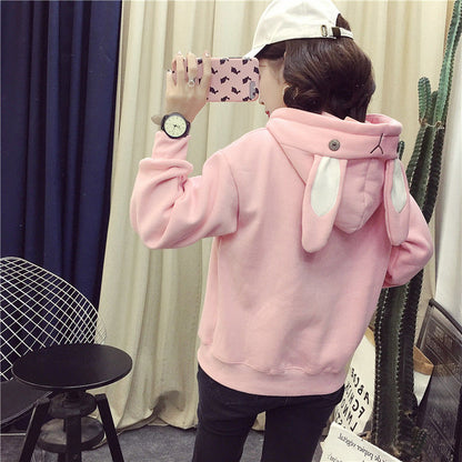 Women Cute Bunny Hoodie Long Sleeve Hoodie Lovely Female Rabbit Hoody Sweatshirts Loose Size Lovely Cotton Treetwear