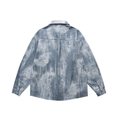 Tie dye bark patterned long sleeved casual shirt