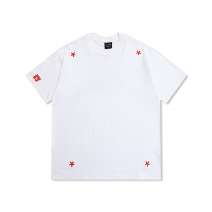 Street Style Star Embroidery Casual T-Shirt Men's Loose Round Neck Short Sleeve Top