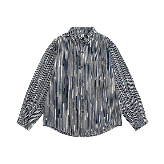 Black and white striped lapel casual shirt for men and women