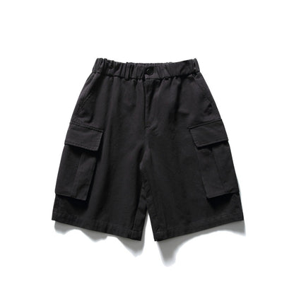 Solid color heavy-duty washed large pocket loose workwear shorts for men