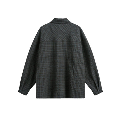 Color blocking plaid long sleeved shirt for men