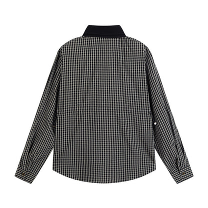 Cardigan with tie plaid men's and women's shirt