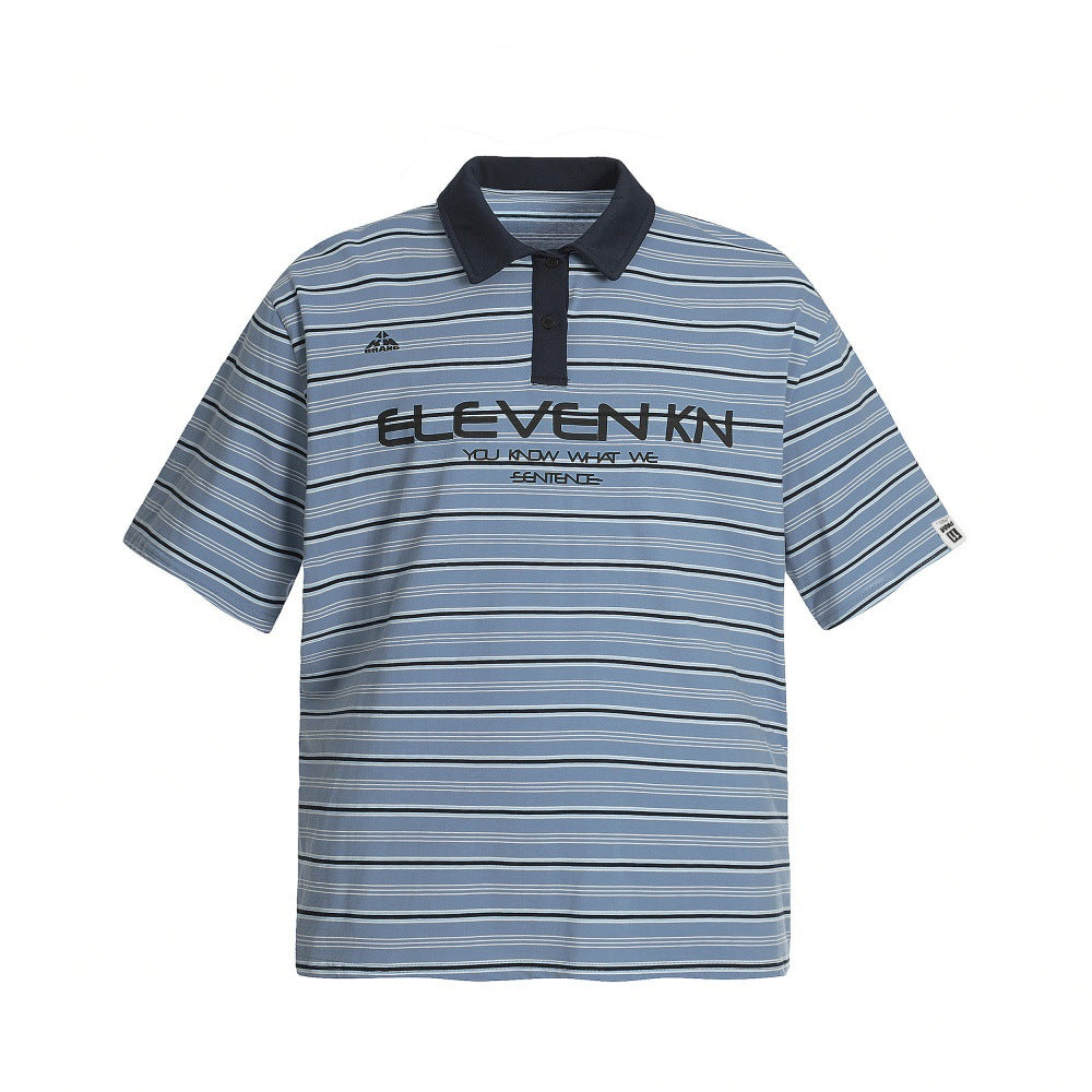 Retro Stripe Short Sleeve Polo Shirt Loose Top Men's Summer INS Street Trend Color Block Flip Collar T-Shirt Casual