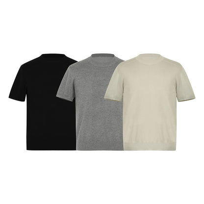 Regular Shoulder Knit Short Sleeve T-Shirt Men's Simple Solid Color Versatile Fitted Crew Neck Inner Layer Base Shirt INS Trendy Brand