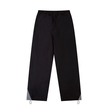 Functional Color Block Spliced Sports Casual Trousers Men's High Street Trend Design Elastic Waist Drawstring Loose Straight Pants