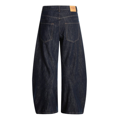 Oversized Wide-Leg Denim Pants Men's   High Street Deconstructed Patchwork Design Arc Scythe Loose Long Trousers