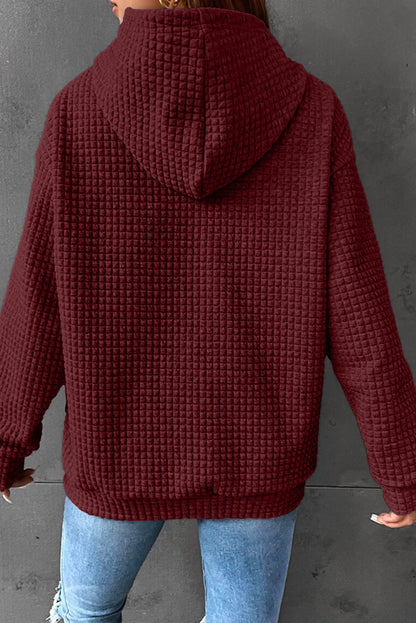 Fiery Red Quilted Kangaroo Pocket Drawstring Hoodie