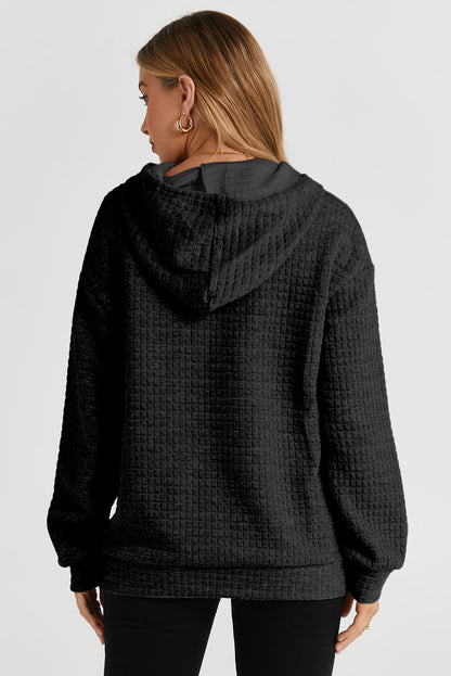 Fiery Red Quilted Kangaroo Pocket Drawstring Hoodie